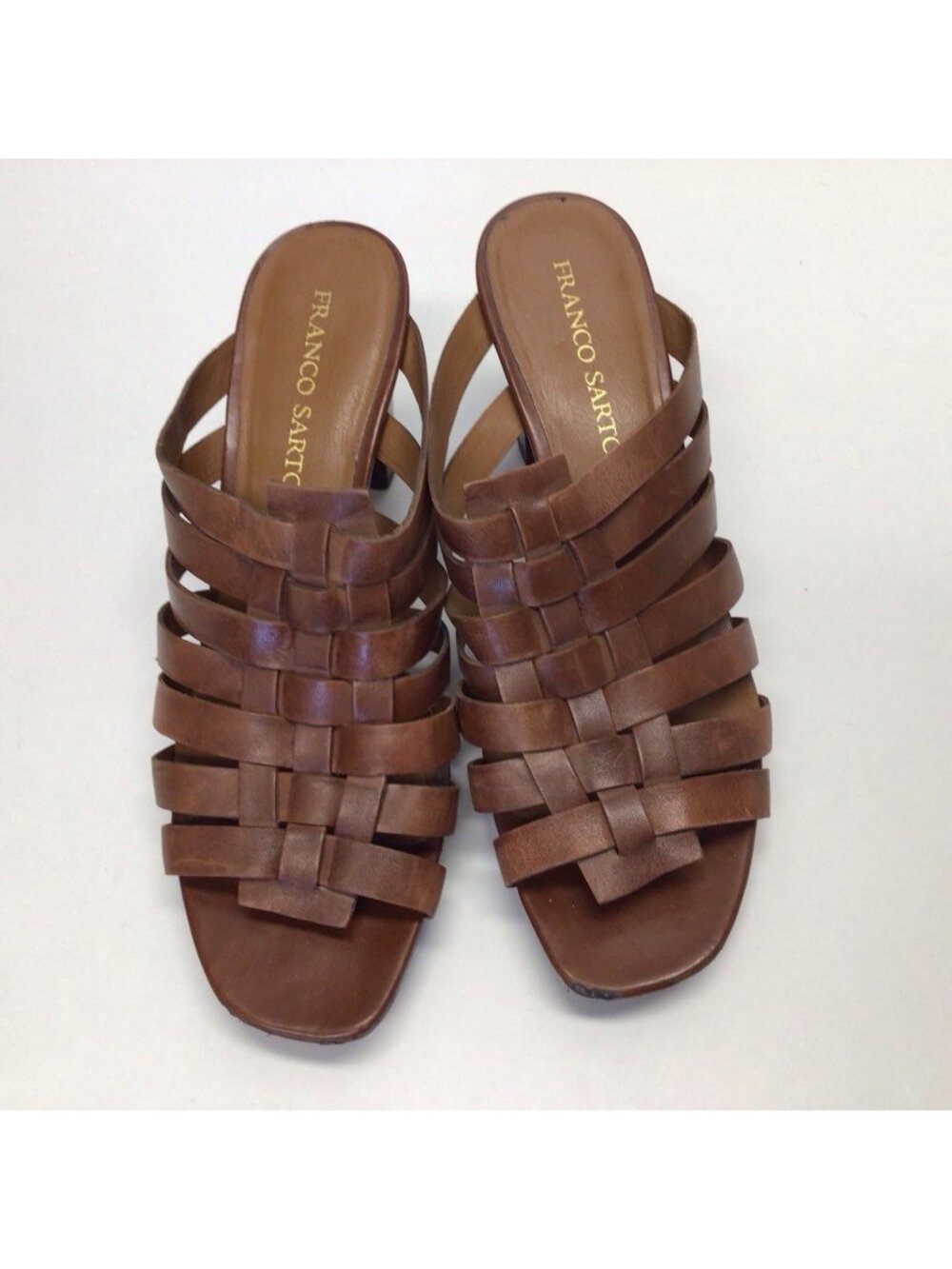 Franco Sarto Brown Leather Sandals Heels Women’s Size 10M Slides
